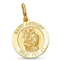 St Anthony Medaljon Privjesak Čvrsti 14K žuti zlatni katolički molitvi šarm polirani