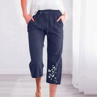 Ženske posteljine široke noge Capri hlače elastični viši struk tiskani nacrtač sažeti labavi džepovi