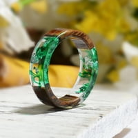 Creative Women Drveni sušeni cvijet prozirni prsten za prsten nakit za rođendan poklon