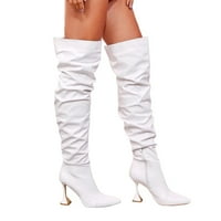 Qxutpo ženski čizme bijeli zip bočni preko koljena točka prstiju visoke potpetice