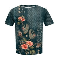 SKSLOEG Plus Veličina Tunic za žene Vintage Flower print kratkih rukava Crewneck Loose Fit T-majice Bluze, Navy XL