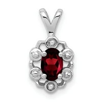 Bijeli privjesak srebrnog šarma Sterling Sirny Garnet oval crveni dijamant