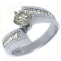 14k bijelo zlato 1. karata sjajnog runda i baguette Diamond zaručnički prsten