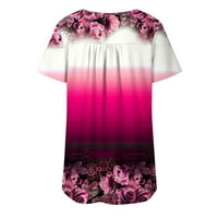 Zkozptok Ljetni vrhovi za žene Gradientska štamparska majica Tees Short rukava Bluza Okrugli vrat Cvjetni