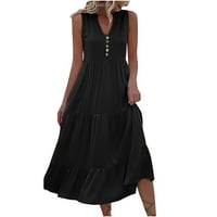 Hanzidakd Ljetne haljine za žene Žene Ljetne modne casual V izrez bez rukava bez rukava Labava elegantna