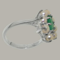 Britanci napravio je 9k bijeli zlatni prirodni smaragdni i kultivirani prsten od bisera - opcije veličine