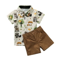 Dječački odijelo TODDLER Baby Boys Gentleman Cartoon Bear Print majice + Hlače odijelo