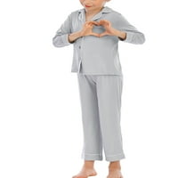 Sanviglor Girls Pijamas set Solid Color Loungewear Dugme-down Noćna odjeća Labava pidžama Spava PJS