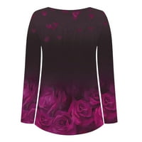 Amtdh Ženski trendy Fall Swing Tunic Tops Cleariance Rose Print Dugi rukav V izrez Klasične majice sa
