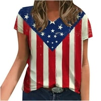 4. jula vrhovi za žene Američka zastava Ispis kratkih rukava V izrez majica labave povremene patriotske
