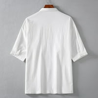 Muški casual majice - labav udobni vrhovi pulover TOP gornji kratki rukav savratnik čvrsta jakna bijela