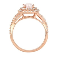1.3ct okrugli rez ružičasti simulirani dijamant 14k Gold Gold Gold Anniverment HALO prstena veličine