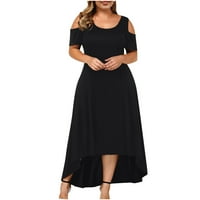Ljetne haljine za žene plus veličine casual solid boja Visoko nisko hladno rame V-izrez Split Maxi haljina