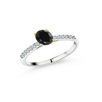 Gem Stone King 1. CT Black Sapphire G-H Lab Grown Diamond 10k bijeli zlatni prsten sa žutim zlatnim