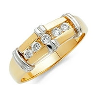 Čvrsti 14K bijeli i žuti zlatni prsten dva tona kubična cirkonija cz Muška godišnjica vjenčanica veličine