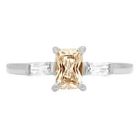 0. CT Sjajni smaragdni rez Clear Simulirani dijamant 18k bijelo zlato Trobotan prsten SZ 7.25