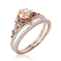 Antique Art Deco 2. Carat Round Crown Morgatite i dijamantski movali zaručni prsten, vjenčani prsten,