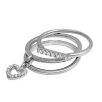 Clear CubIc cirkonija viseći srce trojački prsten Sterling srebrne veličine 7