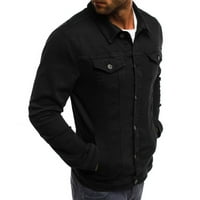 Muška jesenski zimski gumb Čvrsta boja vintage traper jakna vrhova bluza crna xxl