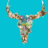 krava lubanja akvarel muški ocean plavi grafički tee - Dizajn od strane ljudi m