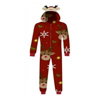 Gureui Podudaranje božićne porodice pidžama Jedan kombinezon, crtani s kapuljačom s dugim rukavima ELK