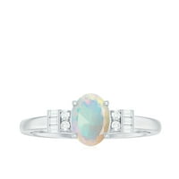 Ovalni rez Etiopljanin Opal klasični zaručni prsten s dijamantskom, 14k bijelom zlatom, SAD 6,00