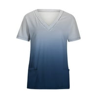 Njoeus Ljetni vrhovi ženske košulje Žene kratkih rukava V-izrez Uniform tiskanih džepova Bluza Nras