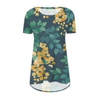 HHEI_K T majice za žene Ženske modne casual okruglih vrata kratkih rukava cvjetni ispis Lood Top