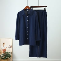Moderne labave ženske majice Hlače dugih rukava reverske košulje i elastične visoke wasit hlače postavi