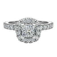 Petite zaručni prstenovi za žene jastuk halo princeze rez dijamantski prsten 14k bijelo zlato 1. ct