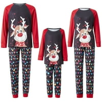 Boight Christmas Porodica Podudaranje pidžama set Elk Print Dugi pulover pulover + Svjetiljka String