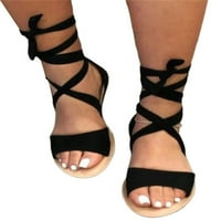 Eloshman čipke up sandale vežu haljinu ljetne ravne sandale za žene