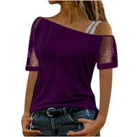 S vrhova ramena za žene Trendi mrežasti patchwork s kratkih rukava majica Ležerne prilike odlaska izlaska