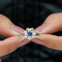 Ženski CT okrugli oblik plavi safirni cvijet bypass prsten s dijamant, sterling srebrnom, SAD 6,50
