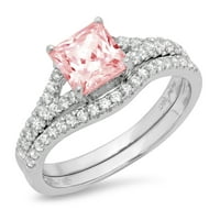 3. CT Princess Cut Pink Simulirani dijamantski dragulj Real 14k bijelo zlato Prilagodljivo laserski