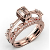 2. Smaragdni rezani morgatitni i dijamantni moissanitni zaručni prsten, tanak vjenčani prsten u srebru