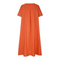 Ganfancp ljetne haljine za žensku haljinu od labavog pamučnog posteljina od pune boje kratkih rukava