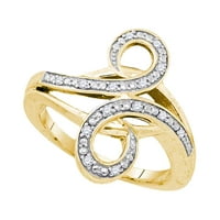 Žuti-tonski sterling srebrni ženski okrugli dijamant bypass curl bend prsten cttw