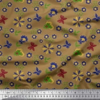 Soimoi Brown Rayon tkanina od listova, insekti i cvjetni umjetnički otisak šivaći tkaninu bty wide