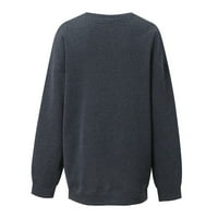 Pad bluze za žene Business Casual Print O-izrez Fleece prevelizirani duks pulover Grey XL