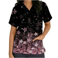 Jjayotai Womens T-majice Plus Veličina čišćenja Žene kratki rukav V-izrez Uniform tiskani džepovi Bluza