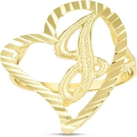 Floreo 10k žuto zlato A-Z inicijalni prsten i srčani prsten, srednje srce