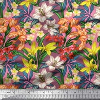 Soimoi ljubičasti pol georgette listovi tkanine, & ljiljan cvjetni ispis tkanine uz dvorište široko