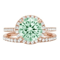 2. CT sjajan okrugli rez simulirani zeleni dijamant 14k Rose Gold Halo Solitaire sa akcentima Bridal