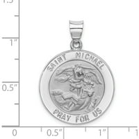 14k bijeli zlatni polirani saten saten sv. Michael Medalja šuplji privjesak napravljen u Sjedinjenim