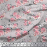 Soimoi siva pamučna kambrična tkaninska tkaninska listova i ruža cvjetna tiskana tkanina širom