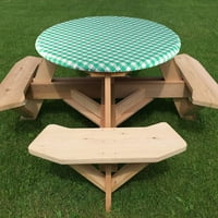 Sorfey Okrugli piknik Stol za poklopac karirani ugrađeni stolnjak, zelena 48 48