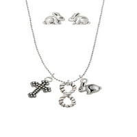 Silvertone Infinity konop srebrni ton i ogrlica od zečica i naušnice