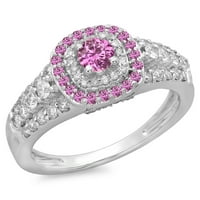 DazzlingRock kolekcija 14k Round Pink Sapphire & White Diamond Vintage Bridal Halo Angažman prsten,