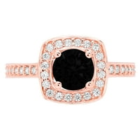 1. CT Sjajan okrugli rez Clear Simulirani dijamant 18k ružičasta zlato halo pasijans sa accentima prsten